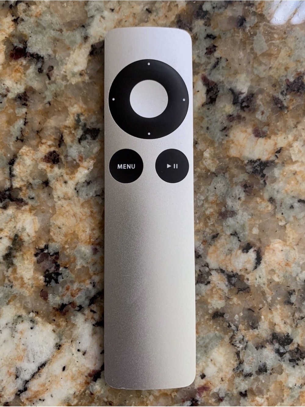 Apple Silver TV Remote with Black Navigation Buttons